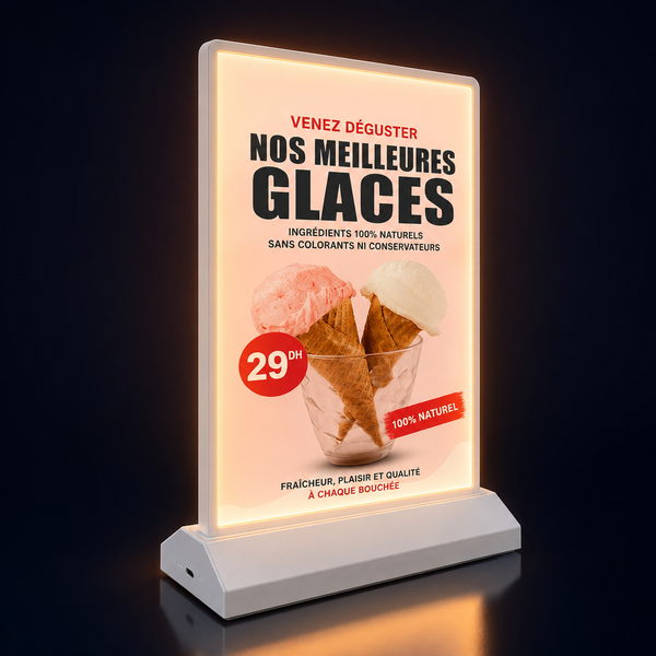 Caisson Lumineux LED A4 — Double Face Rechargeable